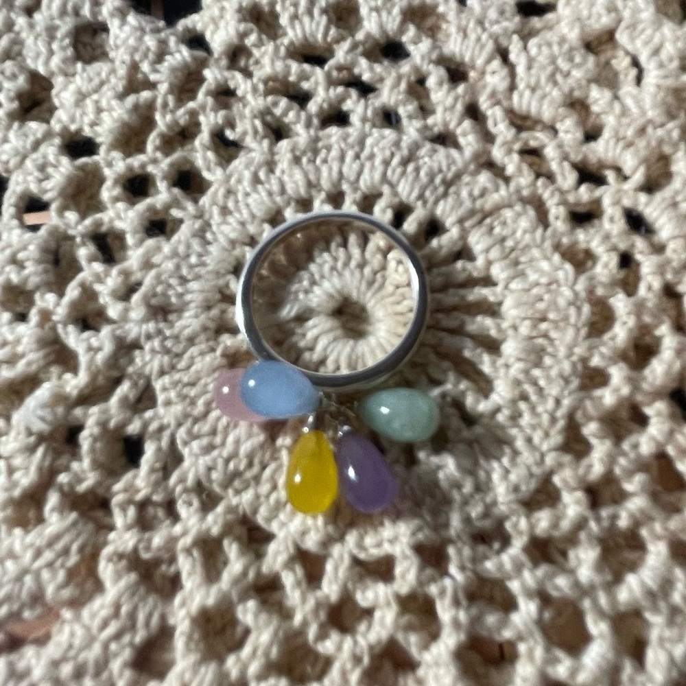 Sterling silver multi color dangling stones ring.